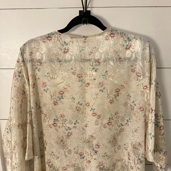 CALIFORNIA DYNASTY Vintage woman floral lace cream satin dainty feminine robe 1X - Picture 13 of 14